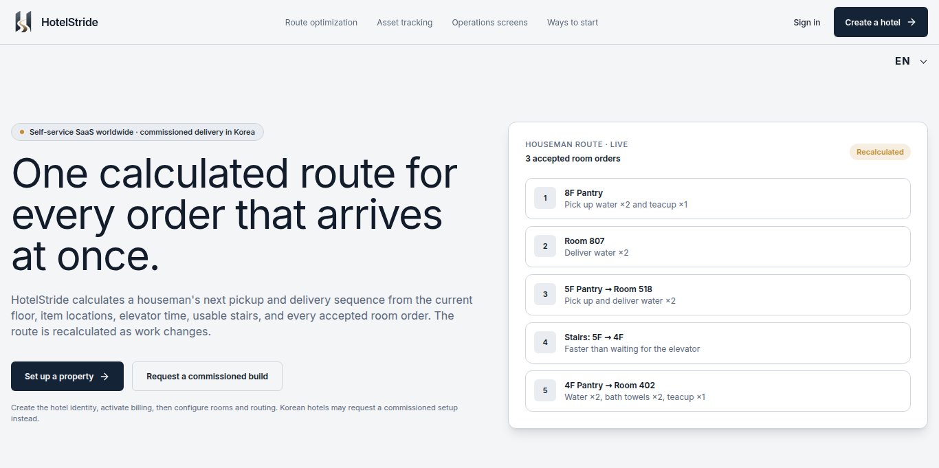 HotelStride product page and route example published on SaaSHub